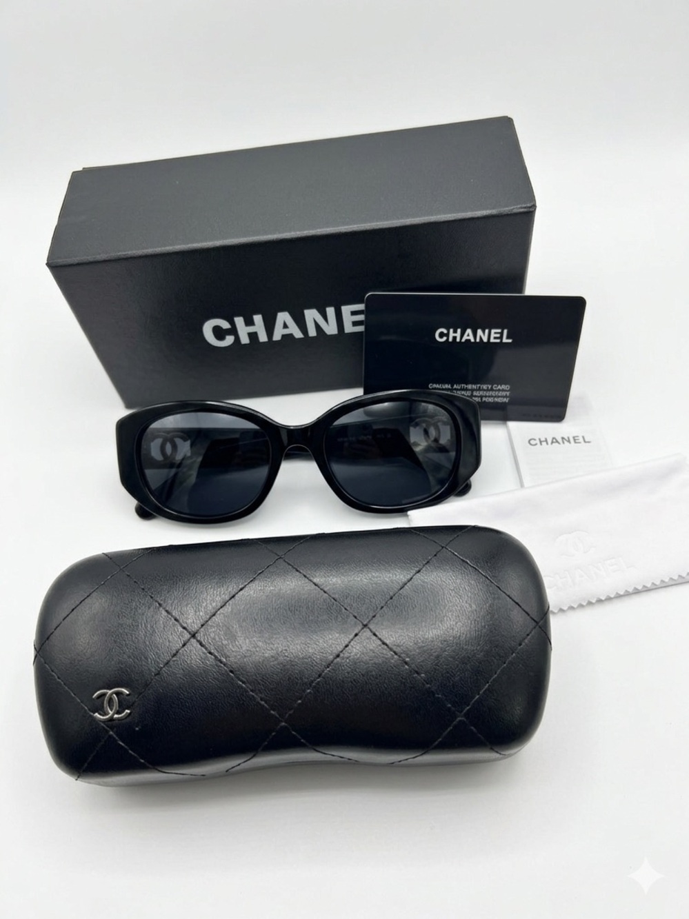 CHANEL Black Oversized Sunglasses with Quilted Case